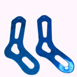Blue clear plastic sock blocks